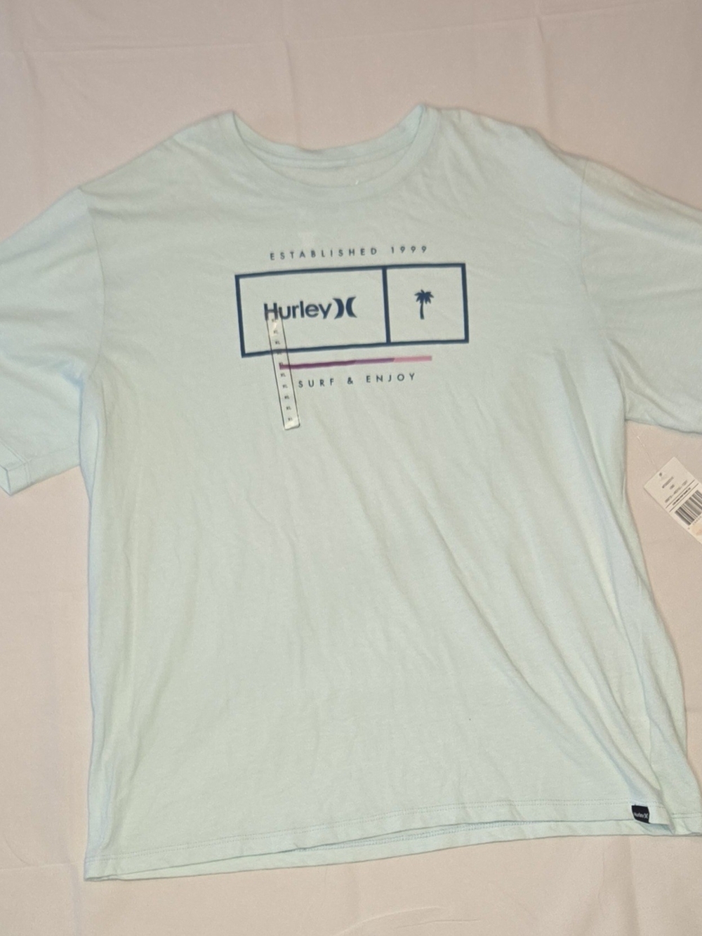 NWT Hurley Surf & Enjoy Graphic Tee Light Blue XL